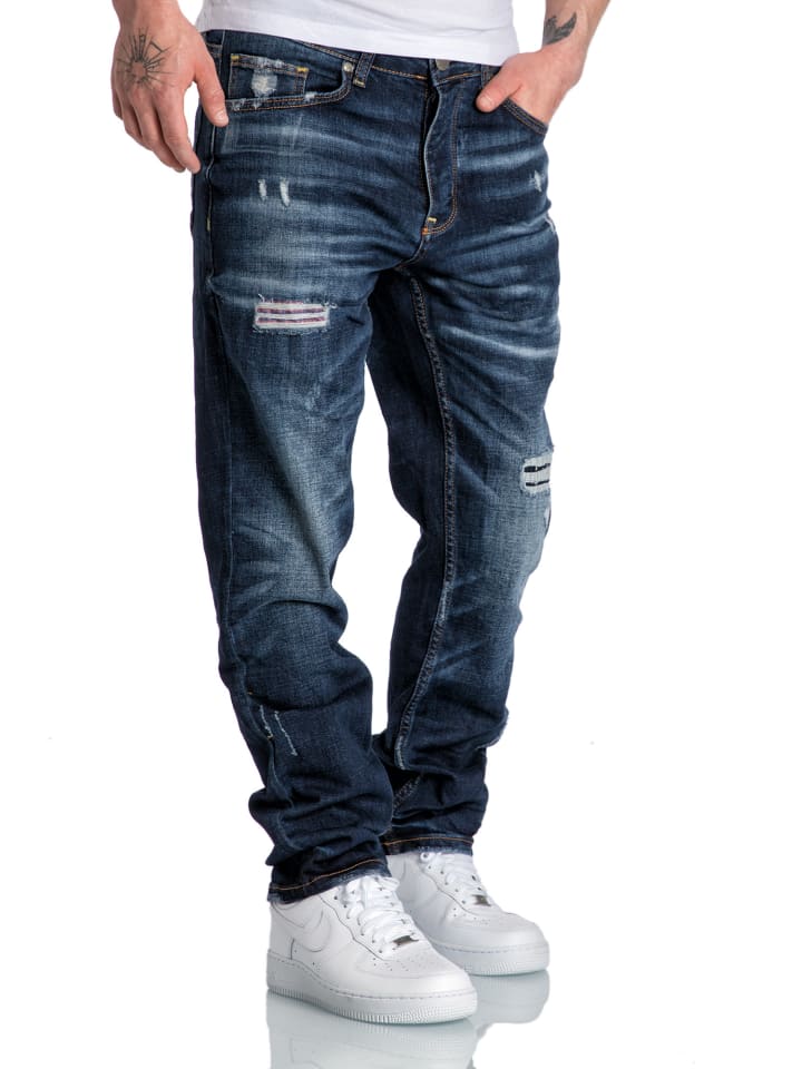 Amaci&Sons Regular Fit Destroyed Jeans KANSAS in Dunkelblau (Patches) günstig kaufen