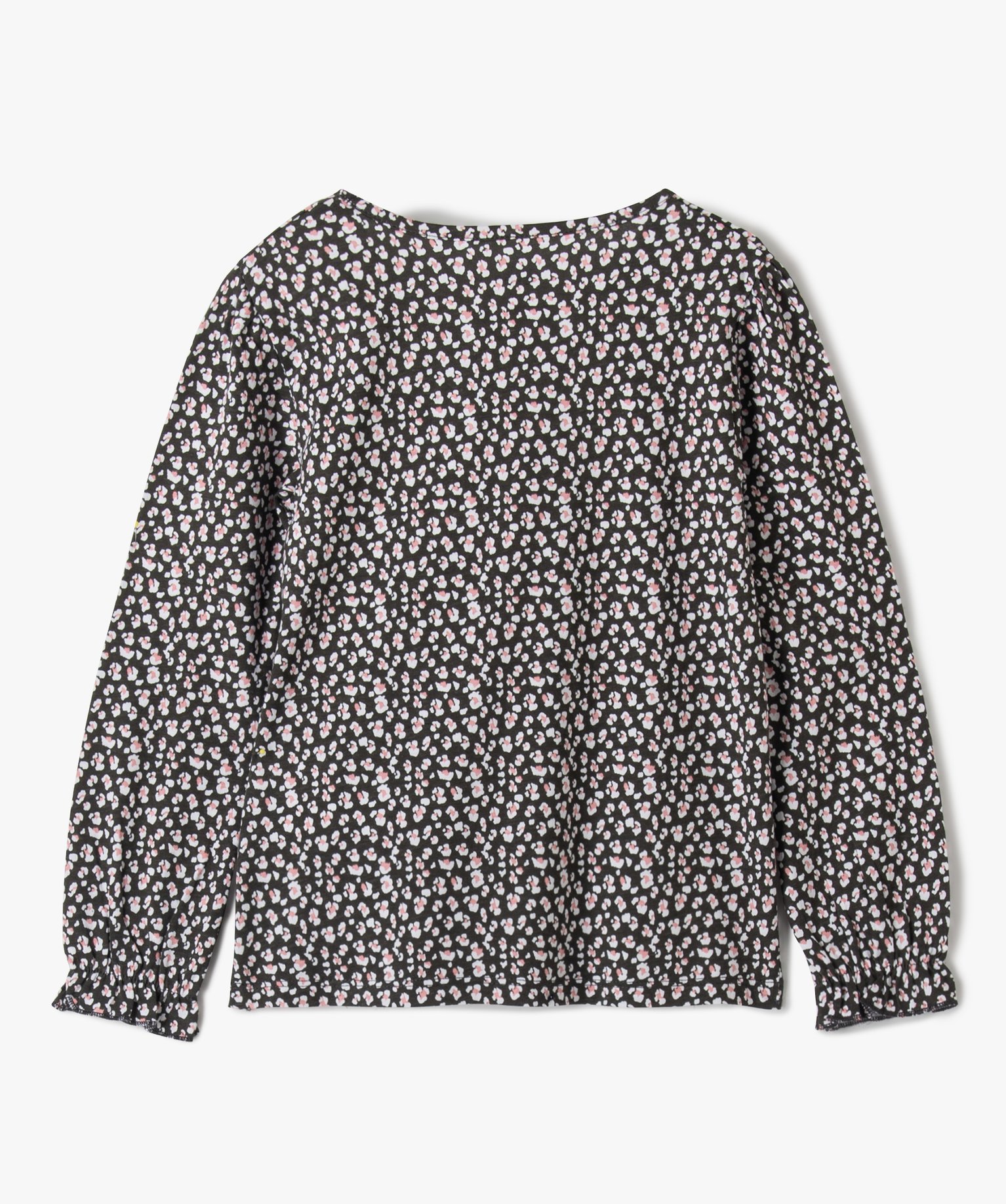 Tee-shirt fille imprimé à manches longues et fronces gris | GEMO