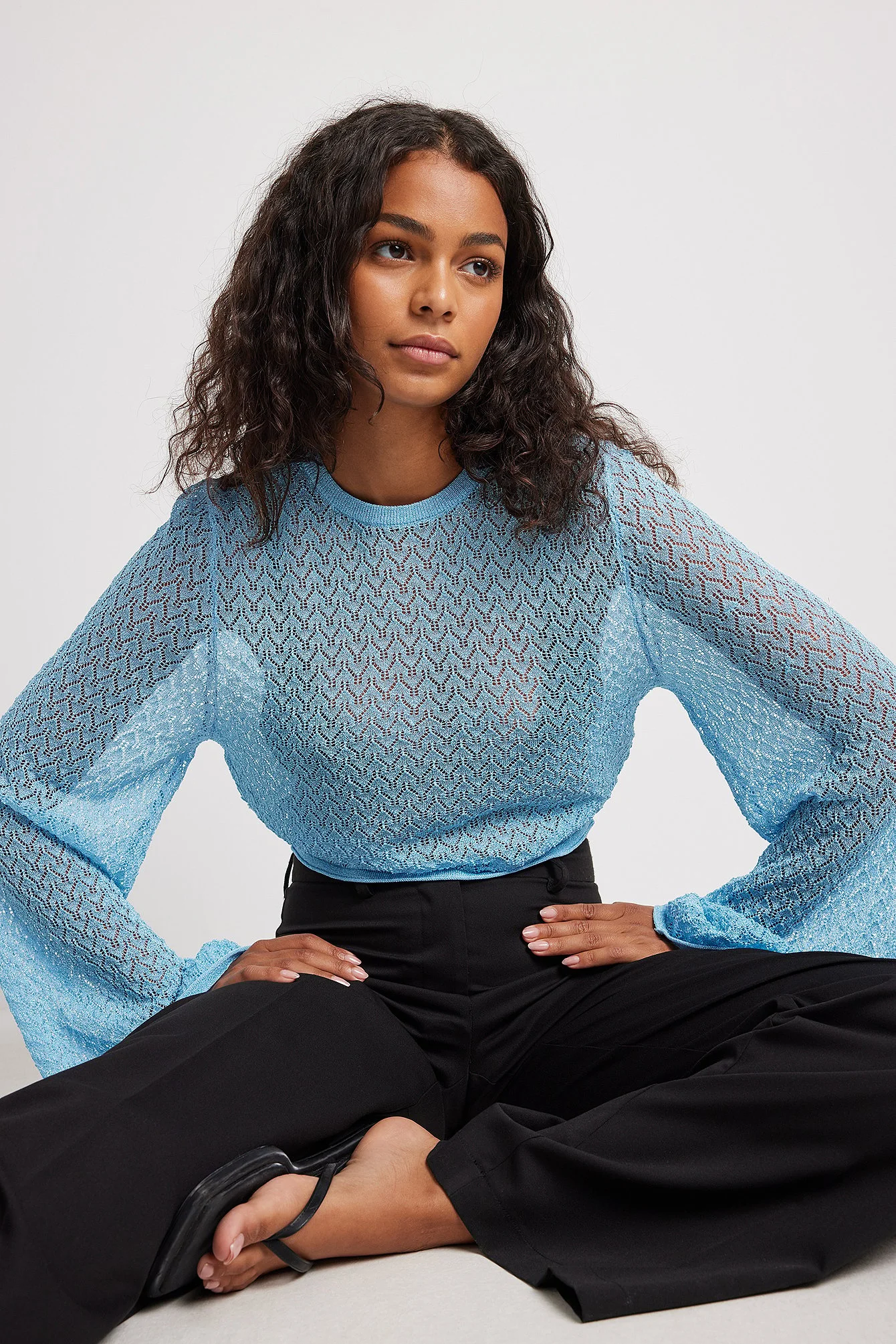 Fine Knitted Wide Sleeve Lurex Top