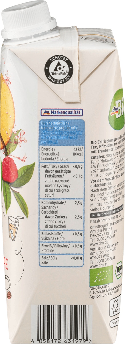 Eistee, weißer Tee mit Pfirsich & Himbeere, 500 ml