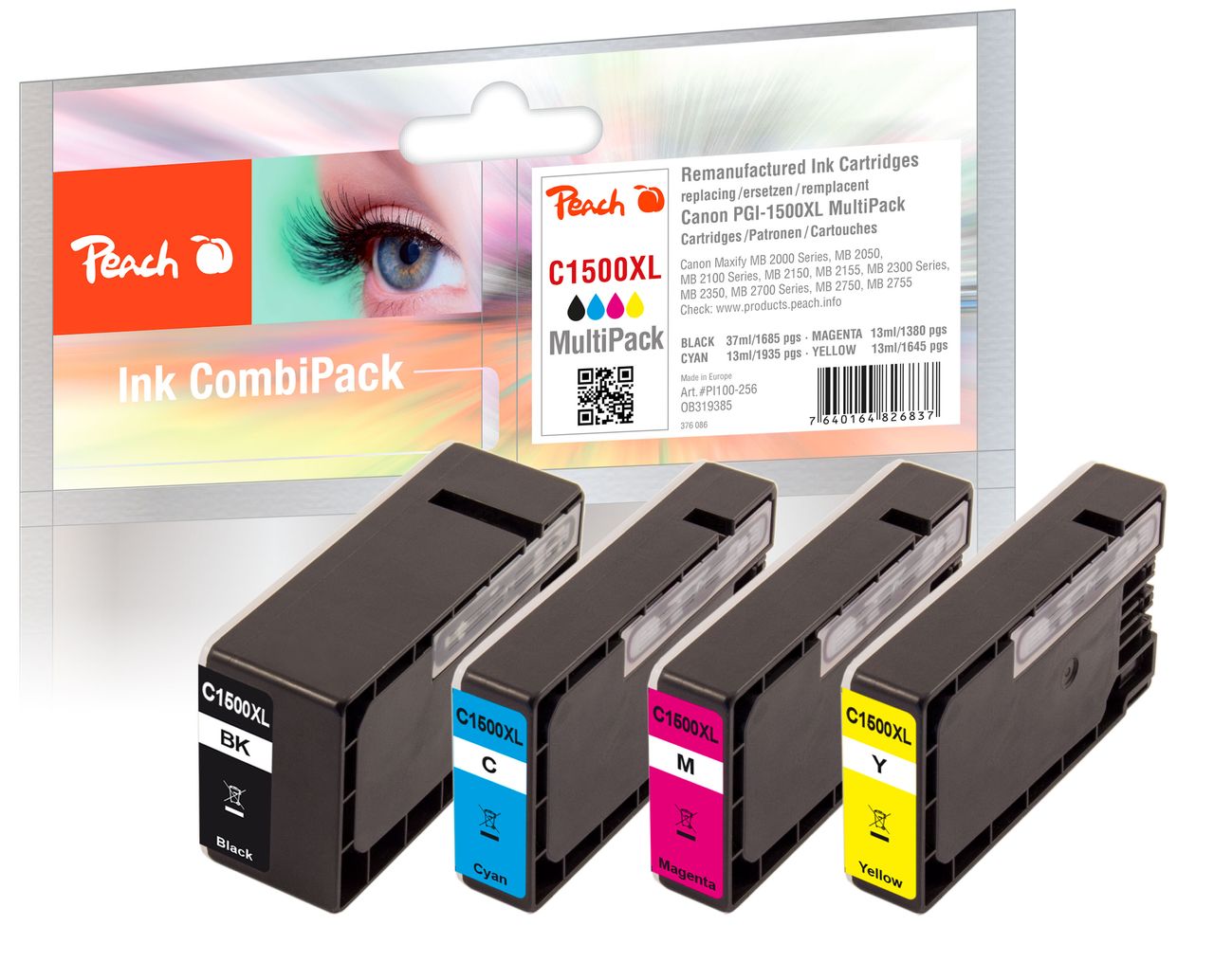 Peach Spar Pack Tintenpatronen ersetzt Canon PGI-1500XL