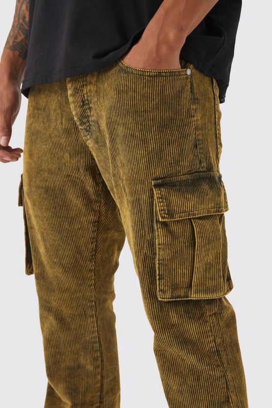 Slim-Fit Cord-Cargohose mit Acid-Waschung