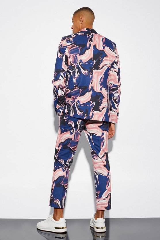 Zweireihige Slim-Fit Anzugjacke mit Marmor-Print
