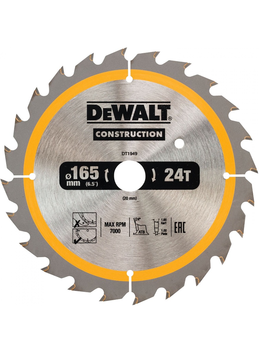 DeWalt pribor DT1949-QZ Kružna pila 165 x 20 mm 24T ATB 24°