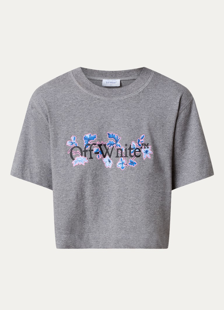 Camiseta cropped Off-White com estampa de logo