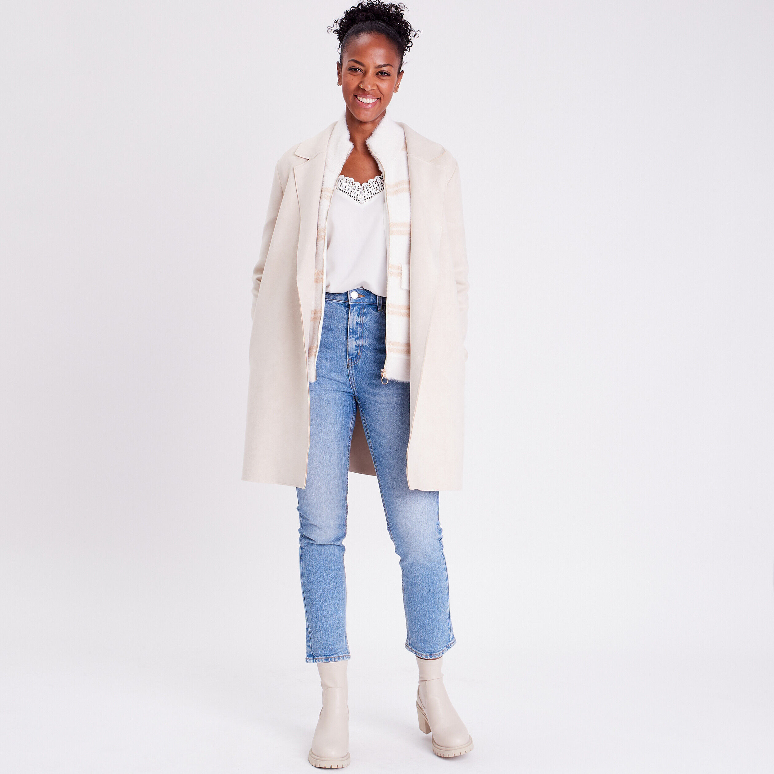 Jeans slim taille haute 7/8ème denim double stone femme | Cache Cache