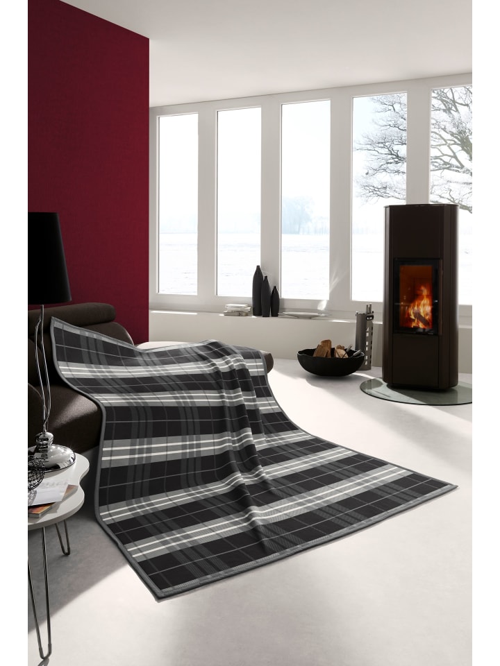 biederlack Cotton Home Wohndecke Continious in schwarz günstig kaufen 150 x 200 cm