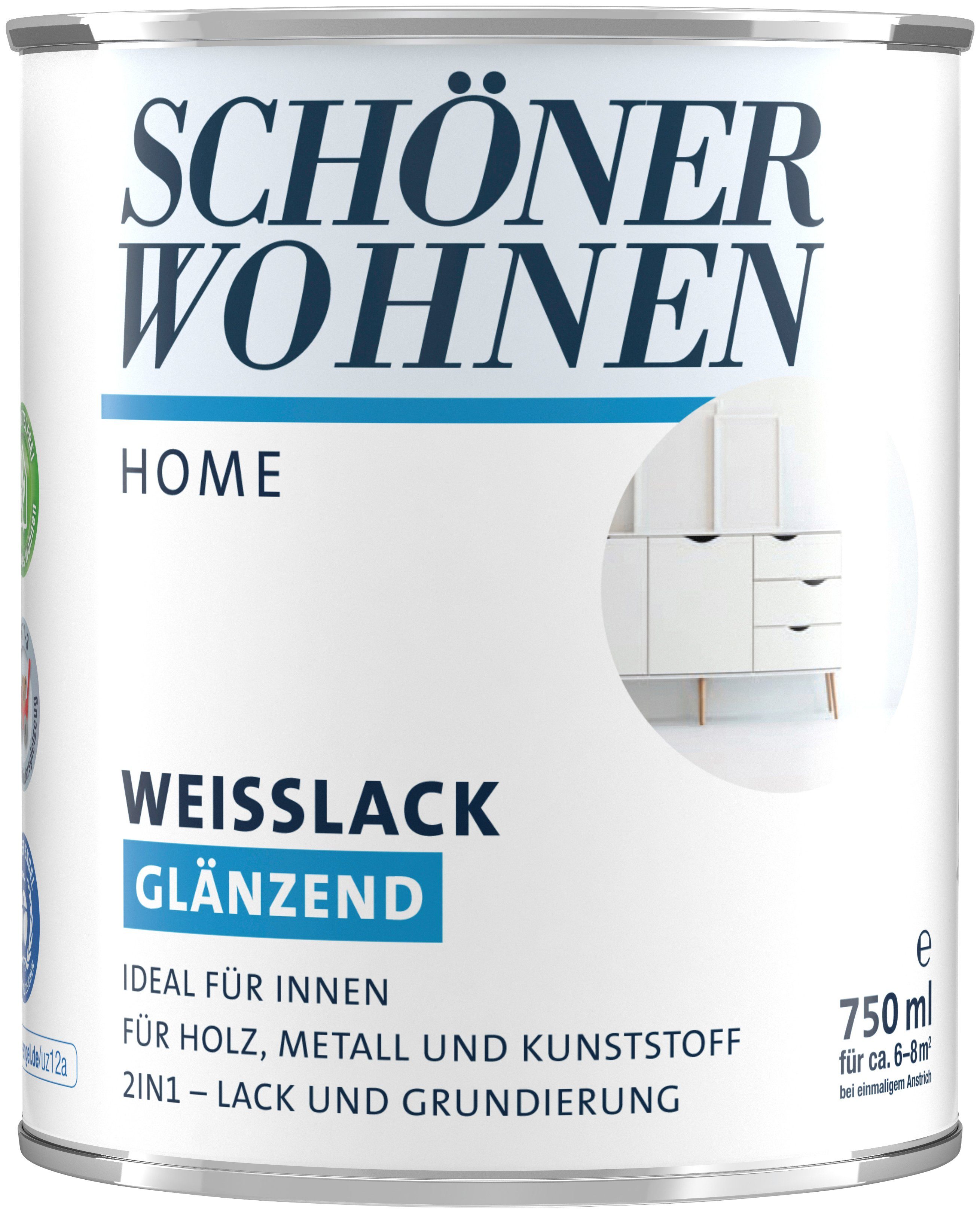 SCHÖNER WOHNEN FARBE Weißlack Home Weißlack, 750 ml, weiß, glänzend, ideal für innen