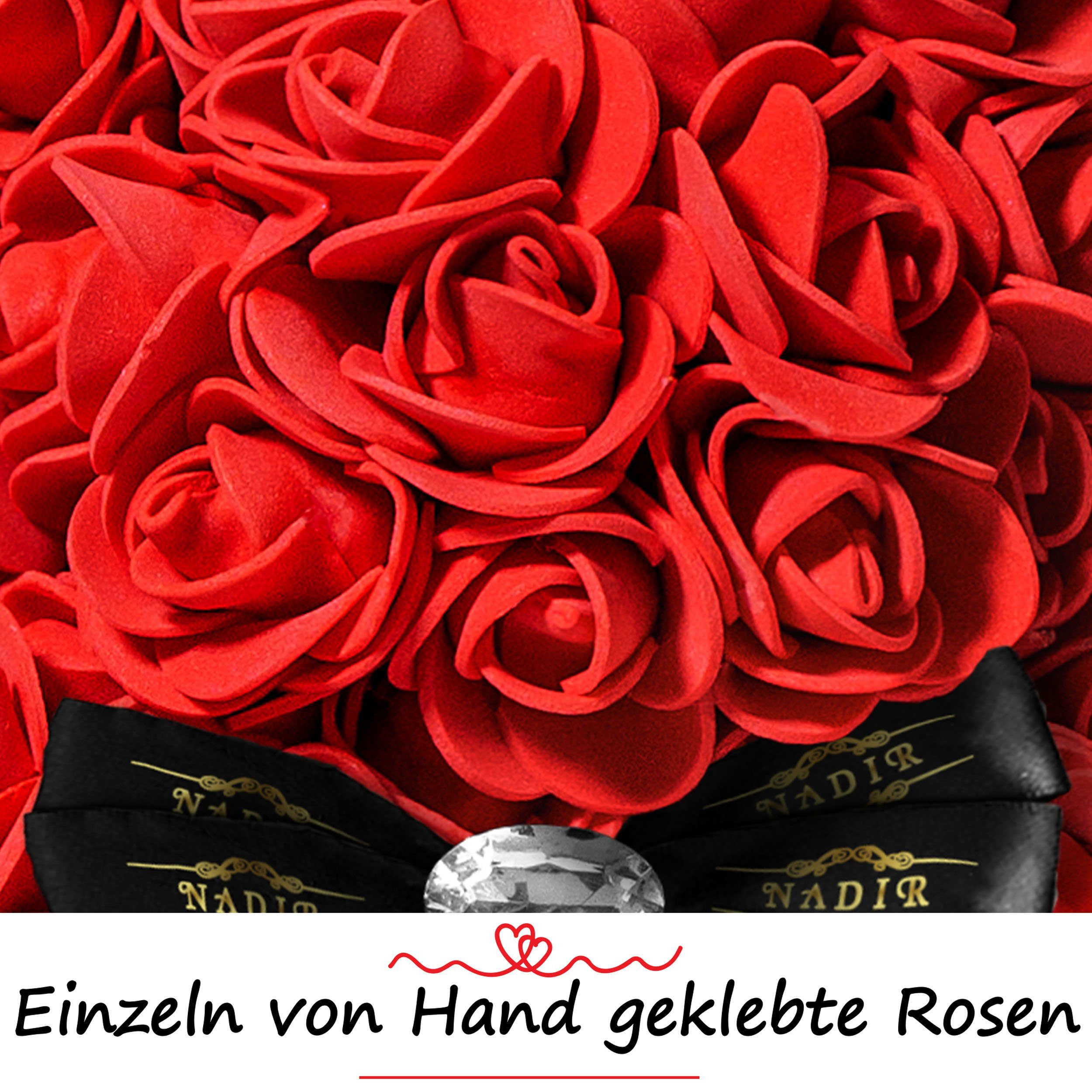 Kunstblume NADIR Rosenbär 25 cm mit Schleife / inklusive vorverpackter Geschenkbox/ Valentinstag Muttertag Geburtstag Jahrestag Infinity Rosebear Bär aus Rosen Flower Teddy Teddybär Blütenbär Künstliche Pflanze, NADIR