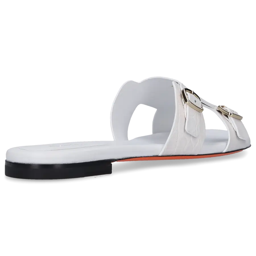 Santoni - Pantoletten 70076 Krokodilleder - weiß