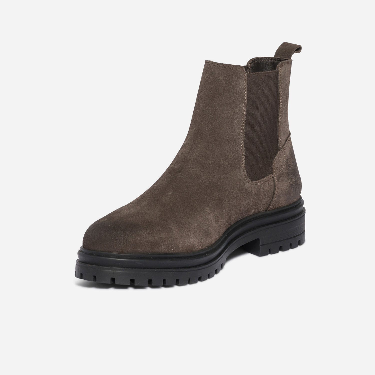 Chelsea boots marron foncé en cuir velours