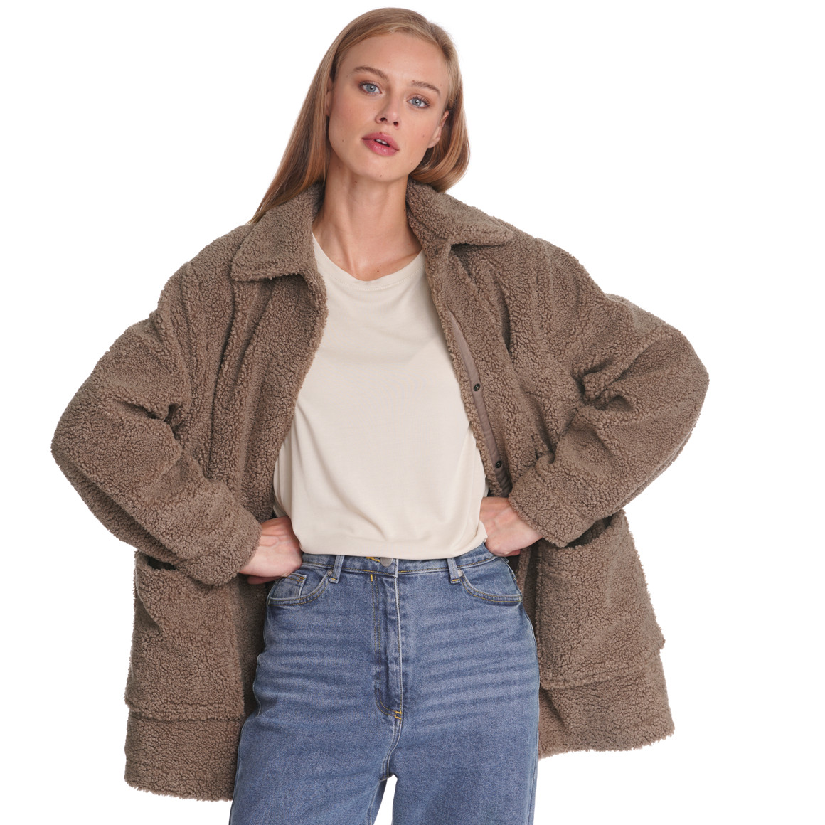 Damen Teddyjacke mit 2 Taschen