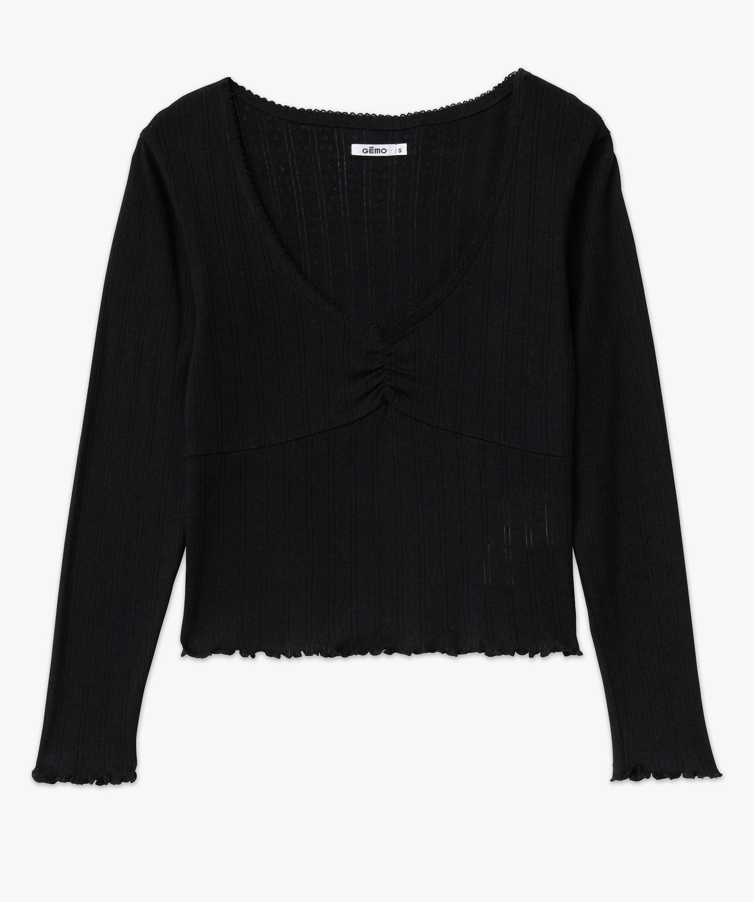 Haut de pyjama à manches longues en maille ajourée femme noir | GEMO