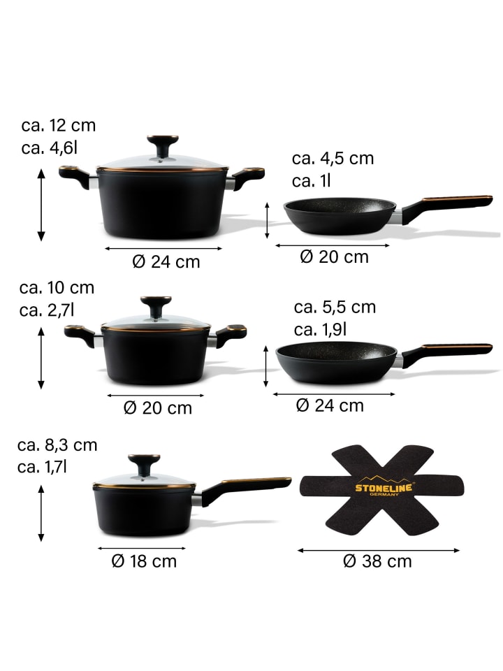 Stoneline Kochgeschirr-Set 11-teilig 18/20/24 | mit Deckeln in Roségold günstig kaufen onesize