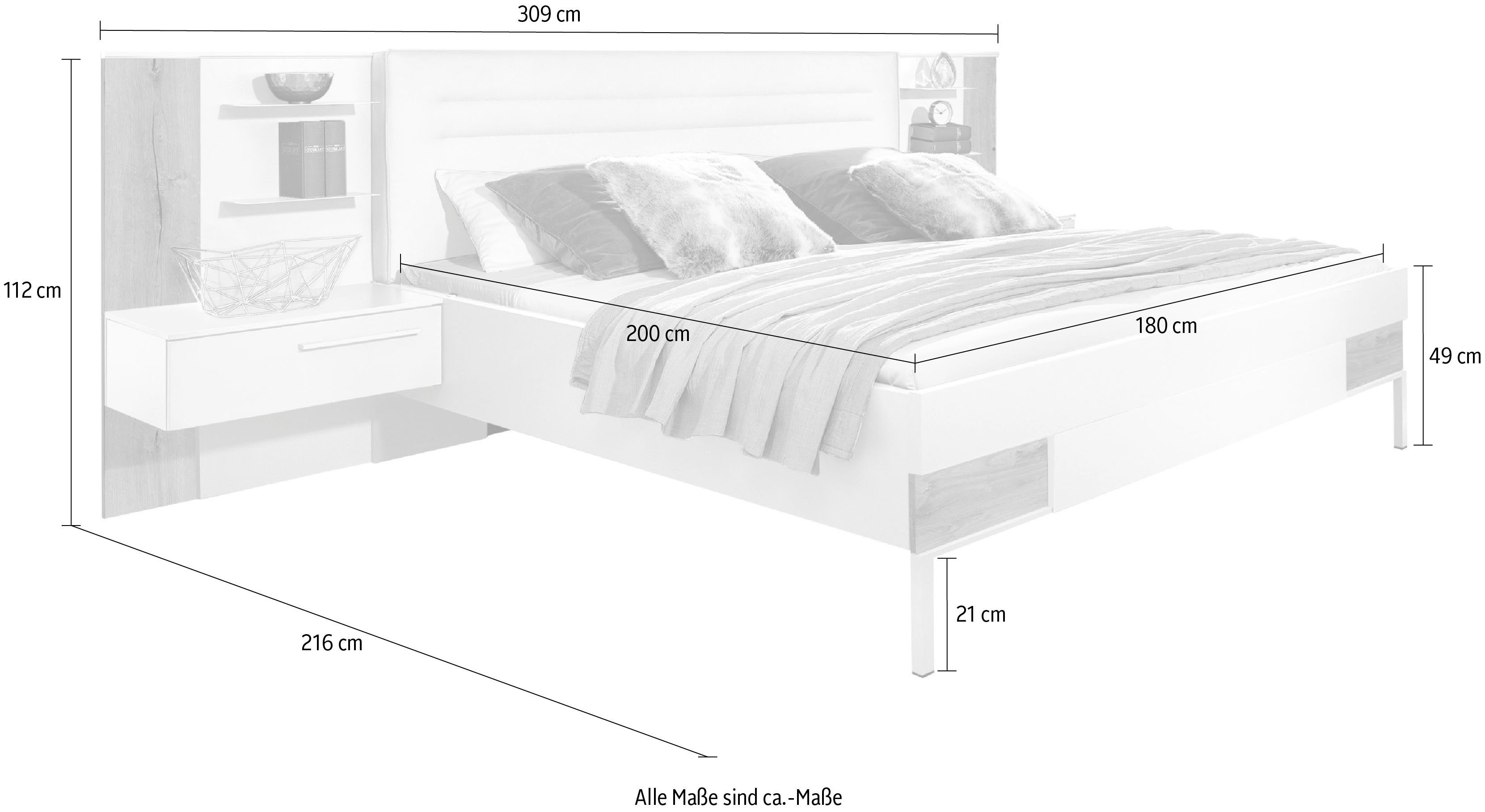 rauch Bettanlage Valetta, (Set 5-tlg) Bett, 2 Nachttische, 2 Paneele, optional mit Beleuchtung