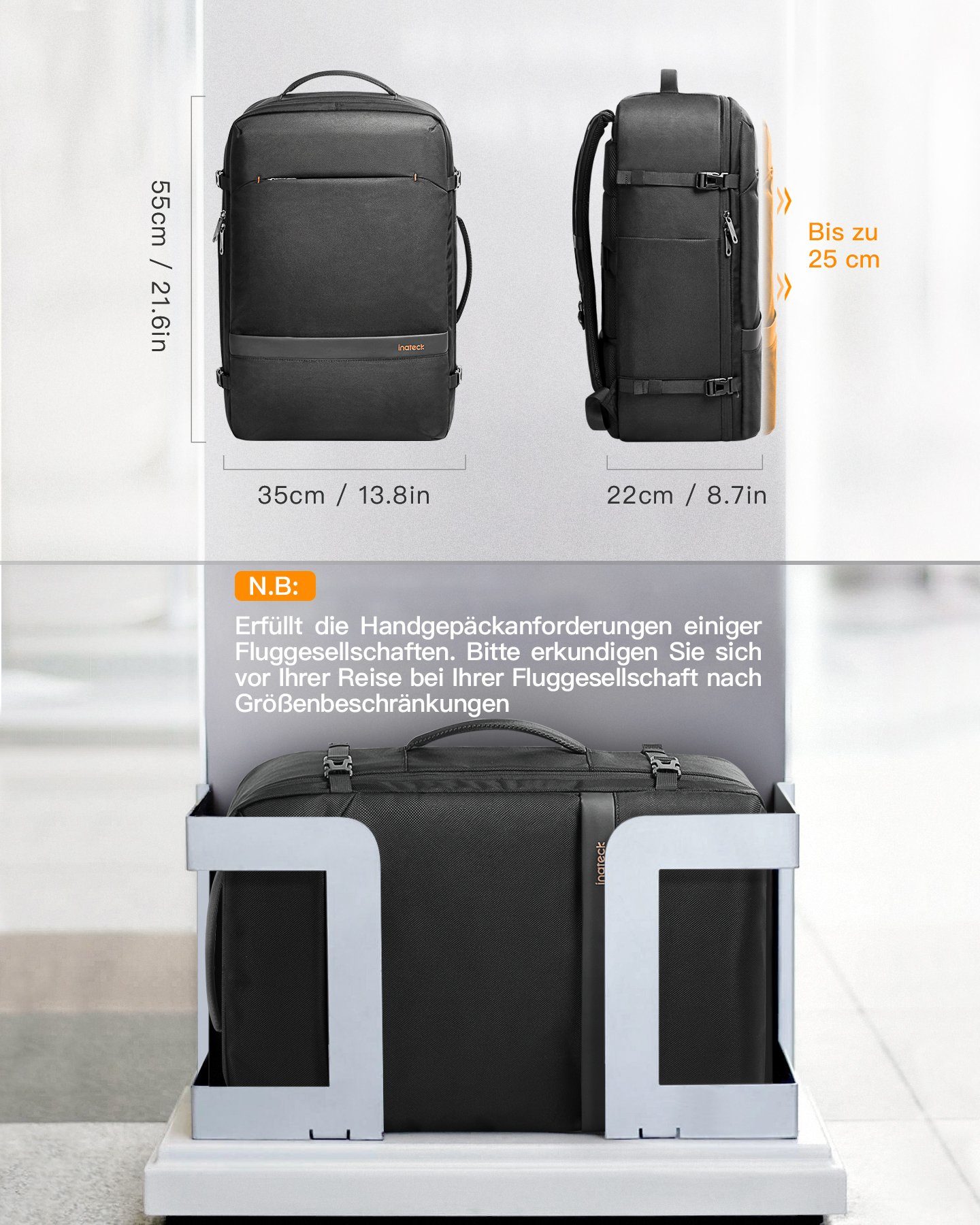 Inateck Reiserucksack 42L Laptop Rucksack Herren Damen Groß Handgepäck