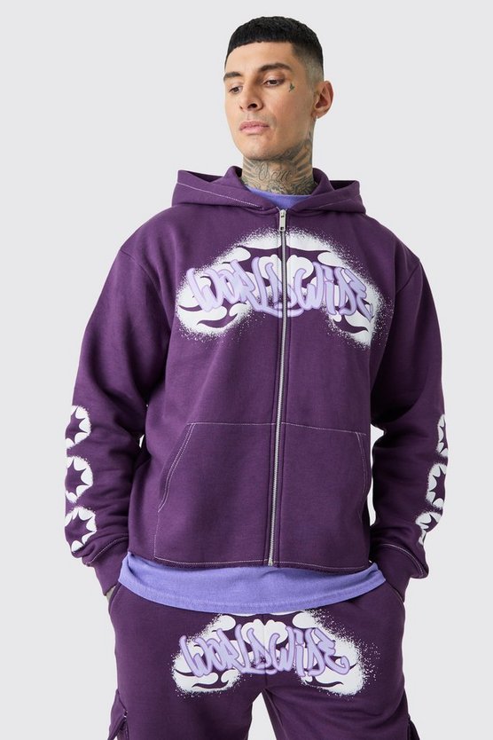 Tall kastiger Cargo-Trainingsanzug mit Worldwide Graffiti Print