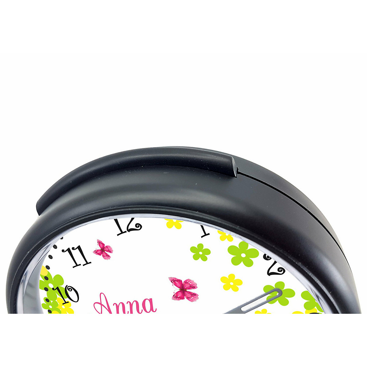 Kinder Funkwecker personalisiert mit Namen Schmetterling Atom-/Funkuhr, 12-Stunden-Anzeigeformat, Schlummerfunktion, Nachtlicht, Geräuschlos/Ohne Ticken
