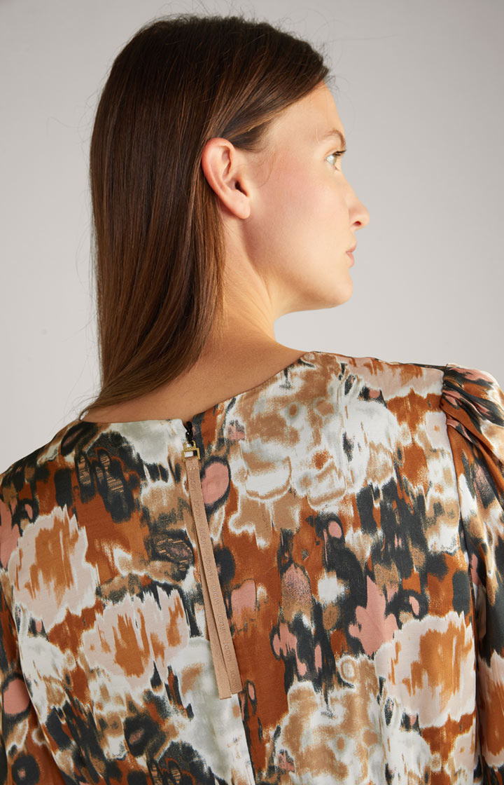 Satin-Kleid in Braun/Schwarz/Ecru gemustert