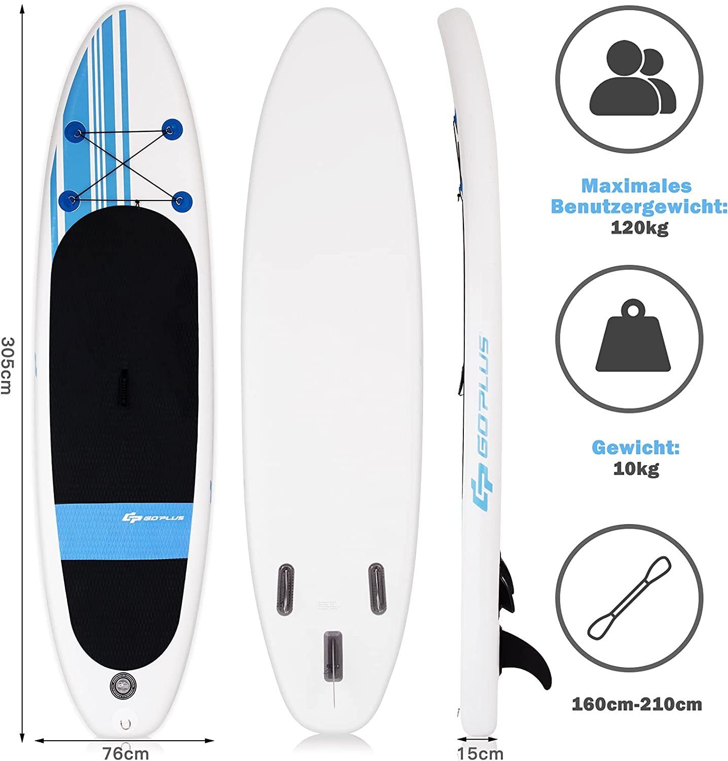 KOMFOTTEU SUP-Board Stand Up Paddel Board, 305 x 76 x 15 cm