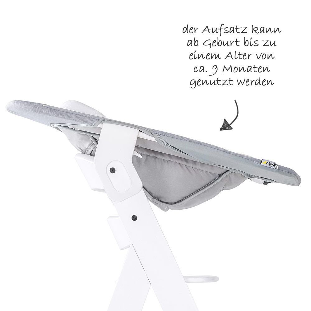 Hauck Hochstuhl Alpha Plus White Newborn Set (Set), Holz Babystuhl ab Geburt mit Aufsatz für Neugeborene höhenverstellbar
