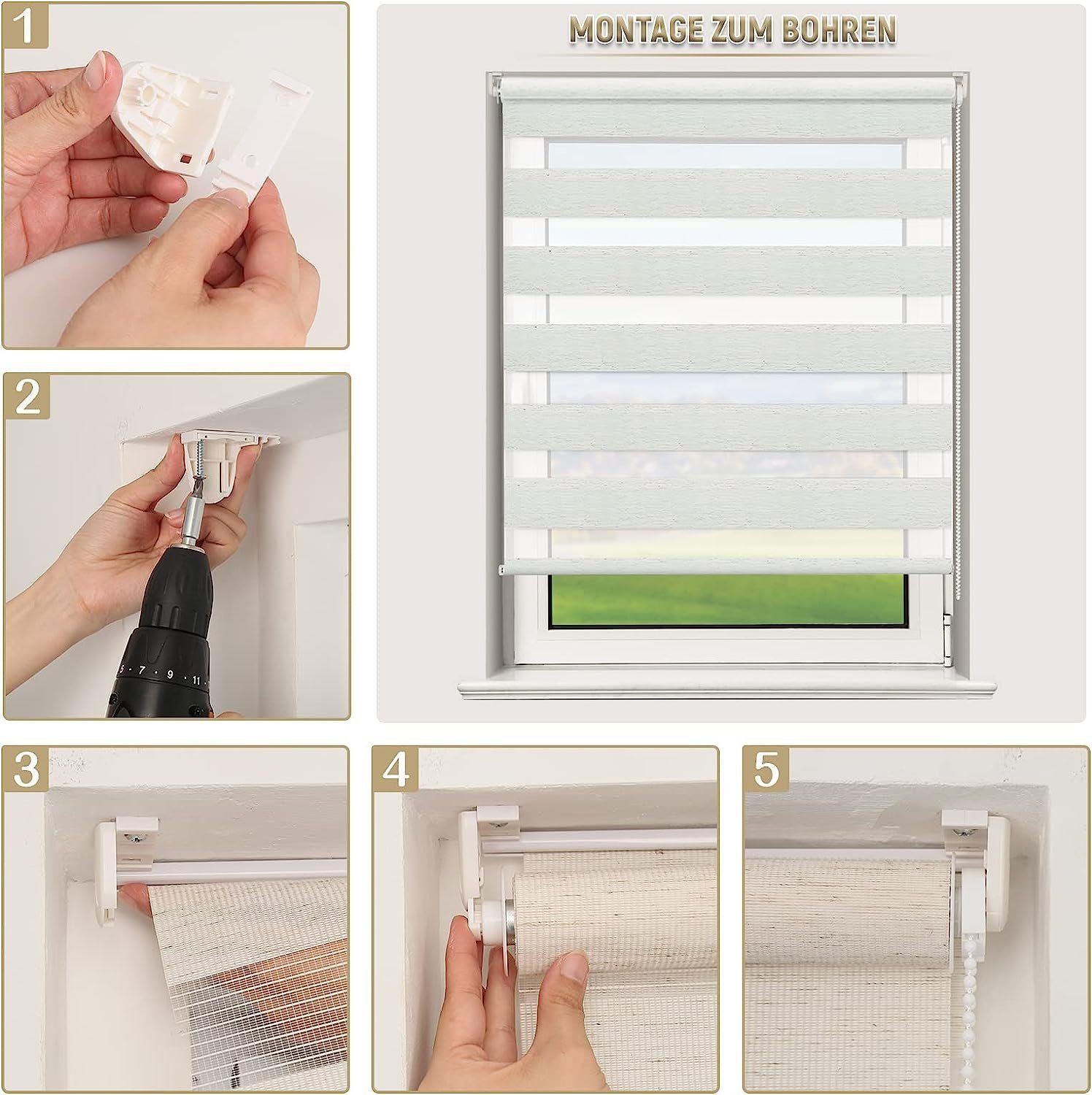 Doppelrollo Duo Rollo Klemmfix ohne Bohren Easyfix Fenster Rollo, DEEP POWER, Klemmfix
