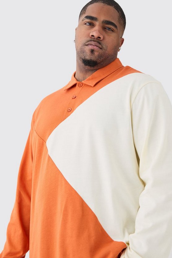 Plus langärmliges Colorblock Poloshirt