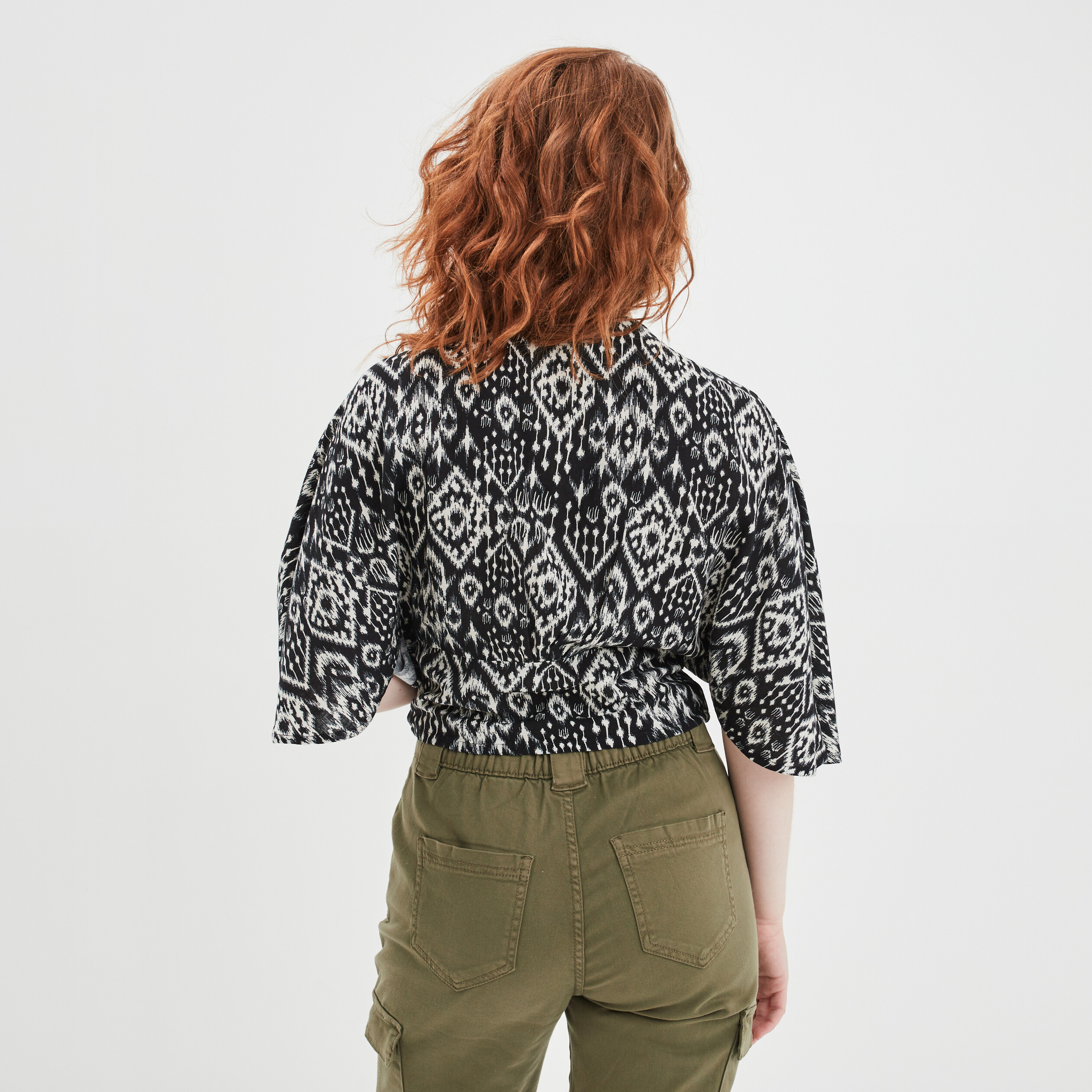 Blouse manches kimono avec lin Liberto noir femme | La Halle