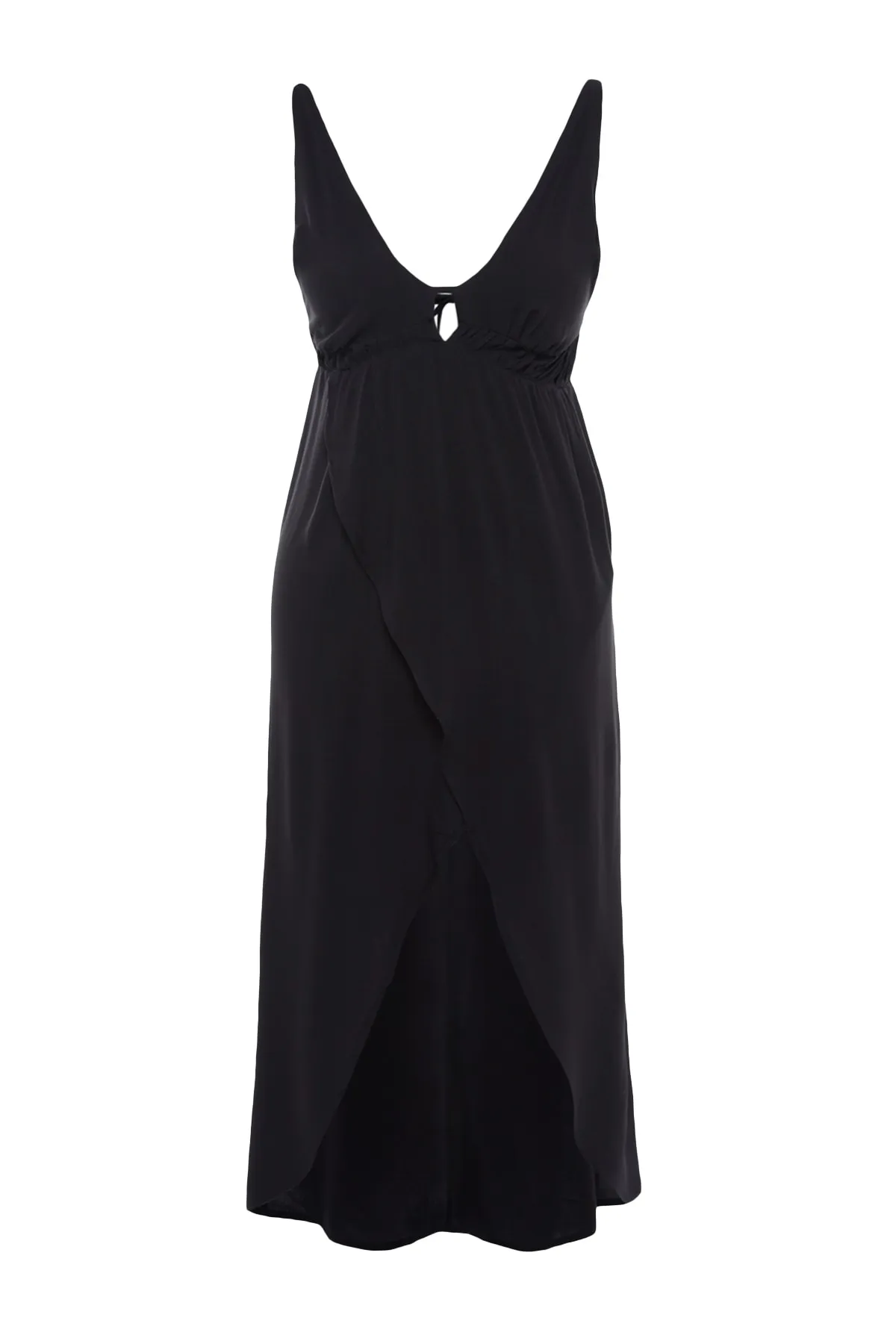 Trendyol Collection  Schwarzes, gerafftes Midi-Strandkleid aus Webstoff TBESS23EL00130