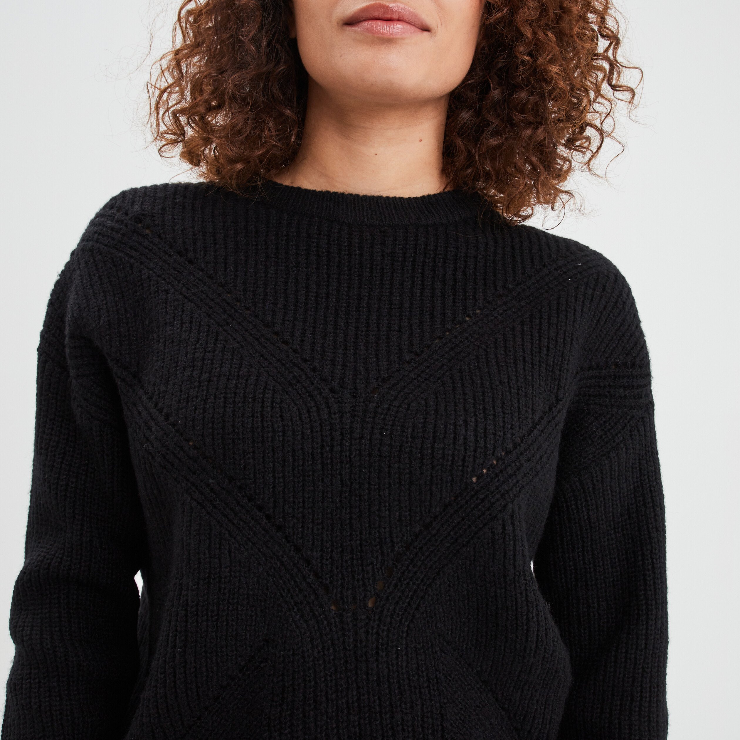 Pull avec détails ajourés noir femme | La Halle