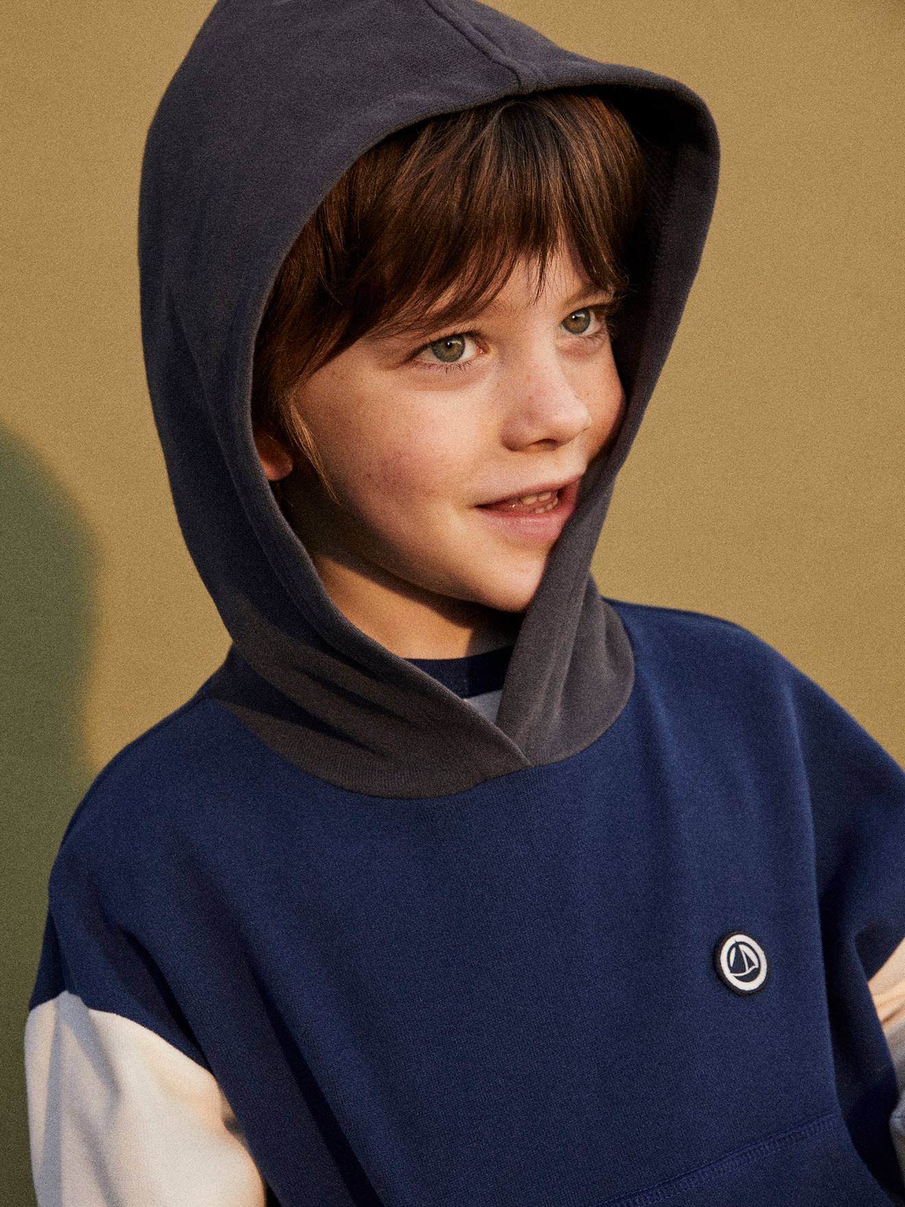 Sweat à capuche molleton enfant coton bio PETIT BATEAU bleu