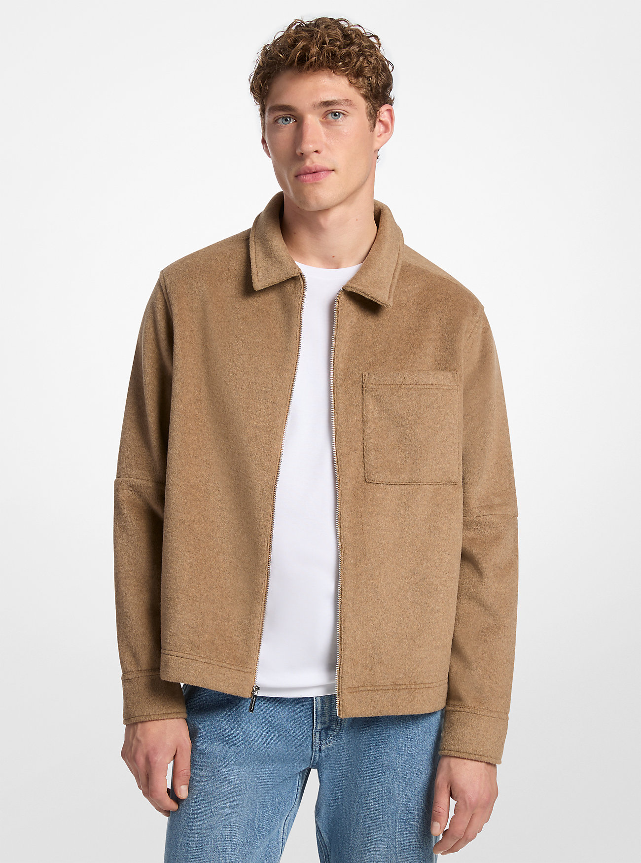 Double-Knit Flannel Jacket - DARK CAMEL MELANGE