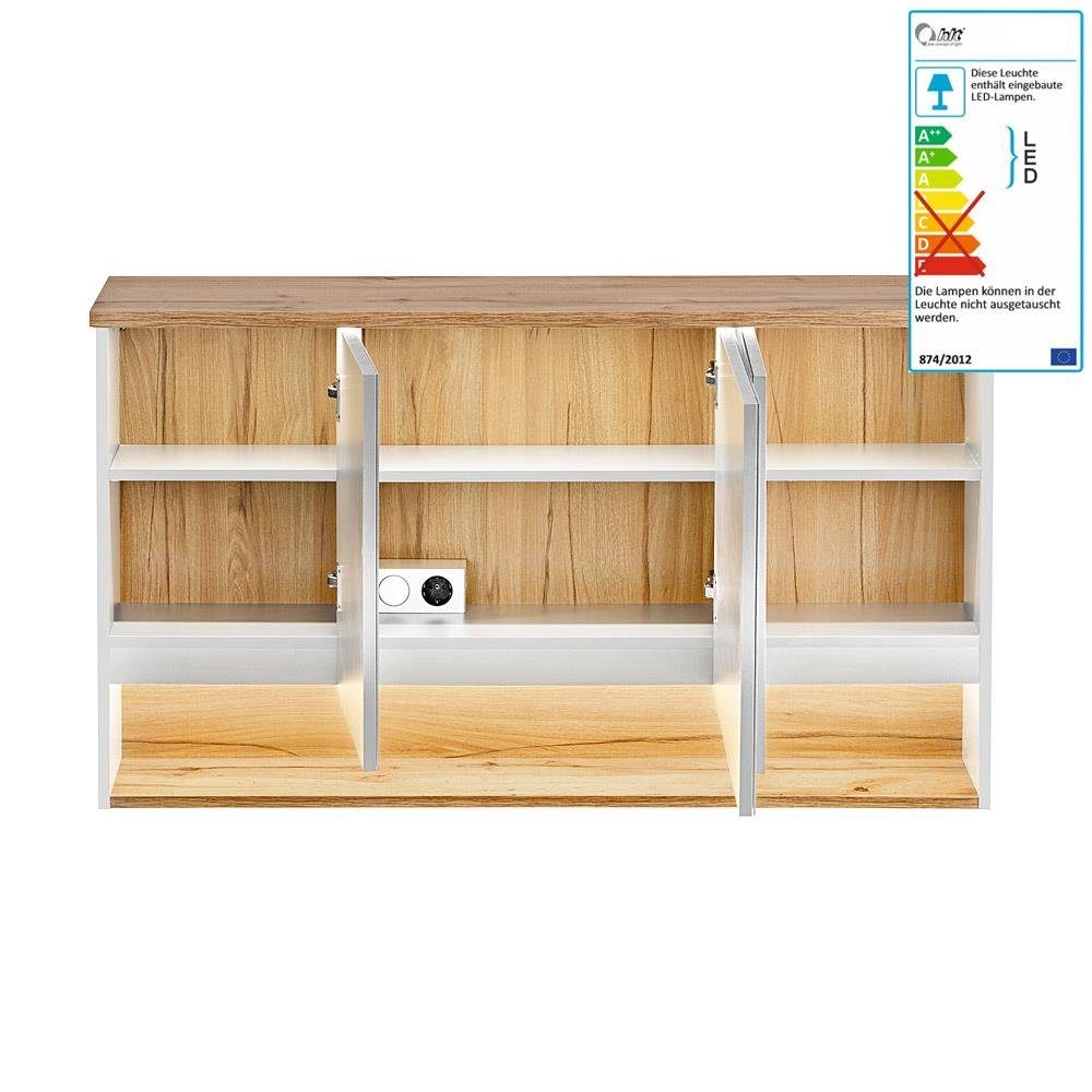 Lomadox Spiegelschrank BERMUDA-56 Badezimmer 120cm LED- in weiß mit WotaneicheB/H/T 120/69/25cm