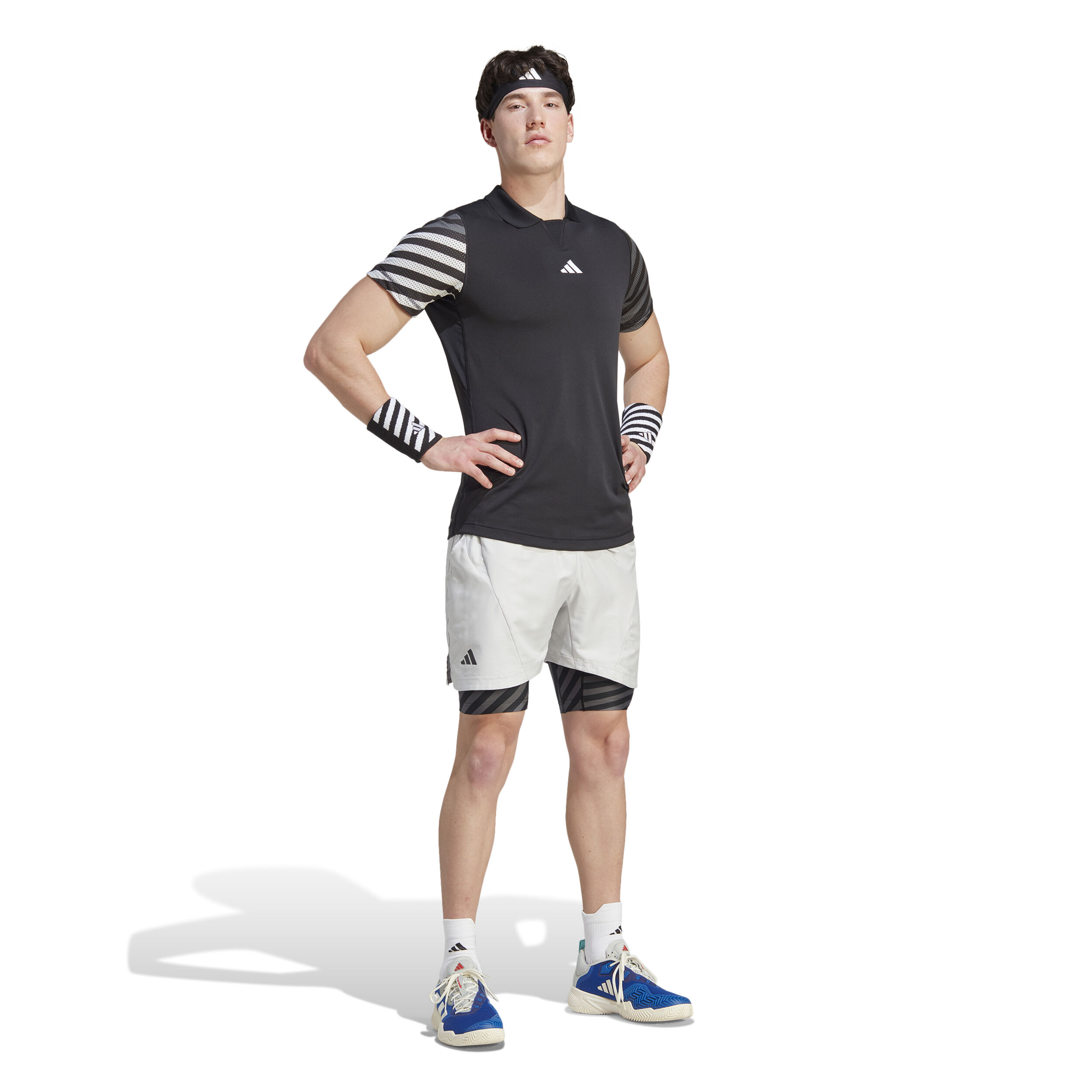 2in1 Pro Shorts Herren - Hellgrau, Schwarz