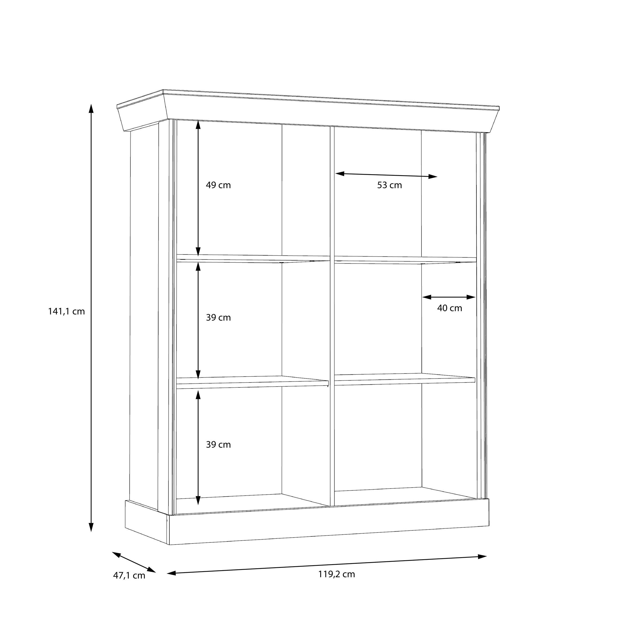 möbelando Barschrank Kalamaria Barschrank im modernen Landhausstil aus Spanplatte in Waterford Eiche Nachbildung mit 2 Holztüren, 1 Klappe und 2 Einlegeböden. Breite 119,6 cm, Höhe 141,1 cm, Tiefe 47 cm