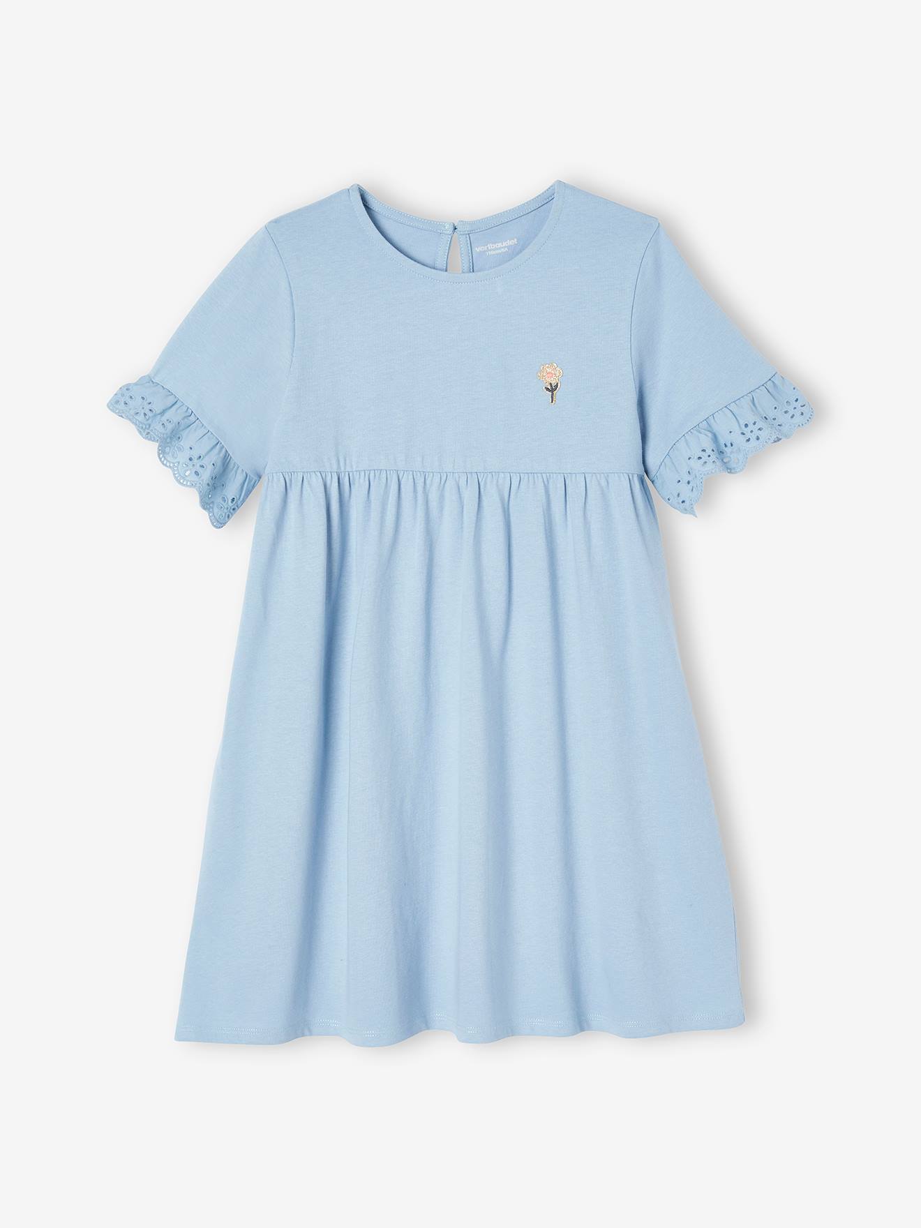 Robe manches courtes en broderie anglaise fille pêche