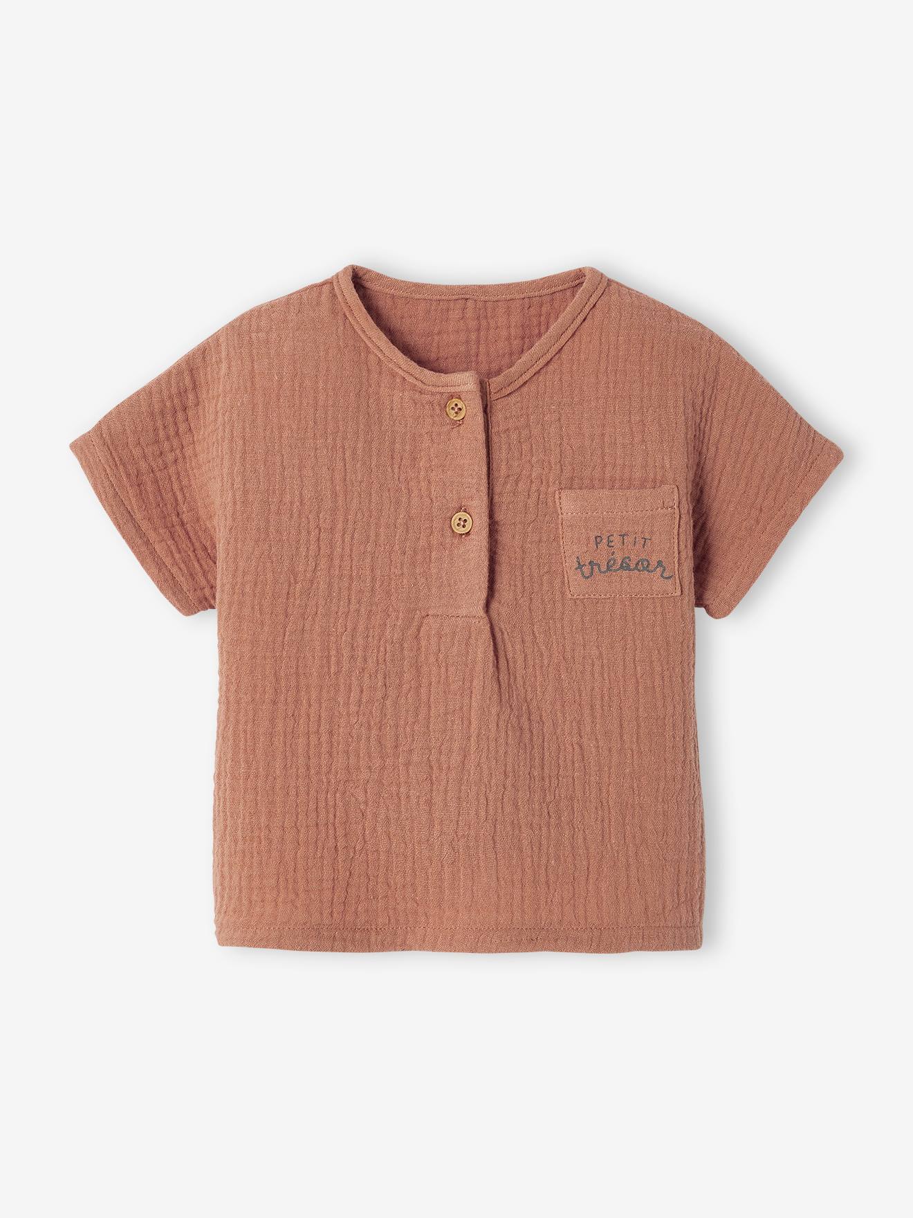 Ensemble bébé en gaze de coton tee-shirt + pantalon noix de pécan