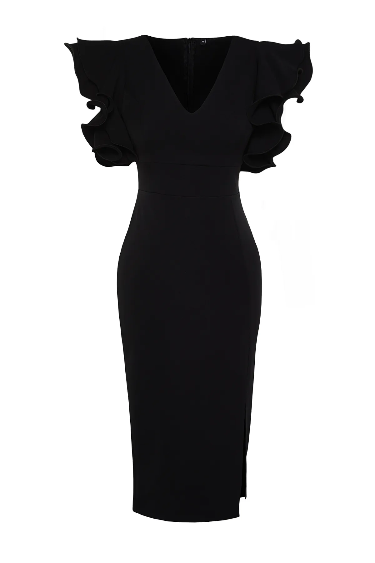Trendyol Collection  Schwarzes, detailliertes, elegantes Abendkleid mit Rüschen TPRSS20EL2661
