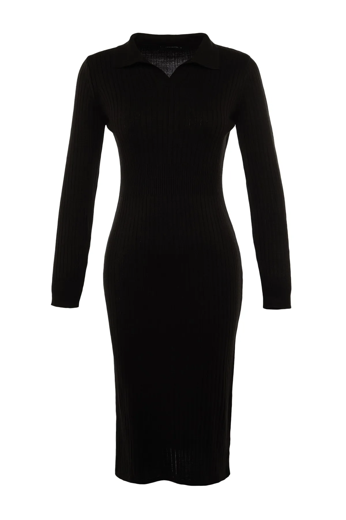 Trendyol Collection  Schwarzes schwarzes Midi-Strickkleid mit Rollkragen TWOAW22EL1376 Kleid TWOAW22EL1376