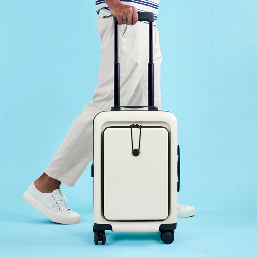 JFK 4-wheel hard-shell suitcase, plain beige pouch