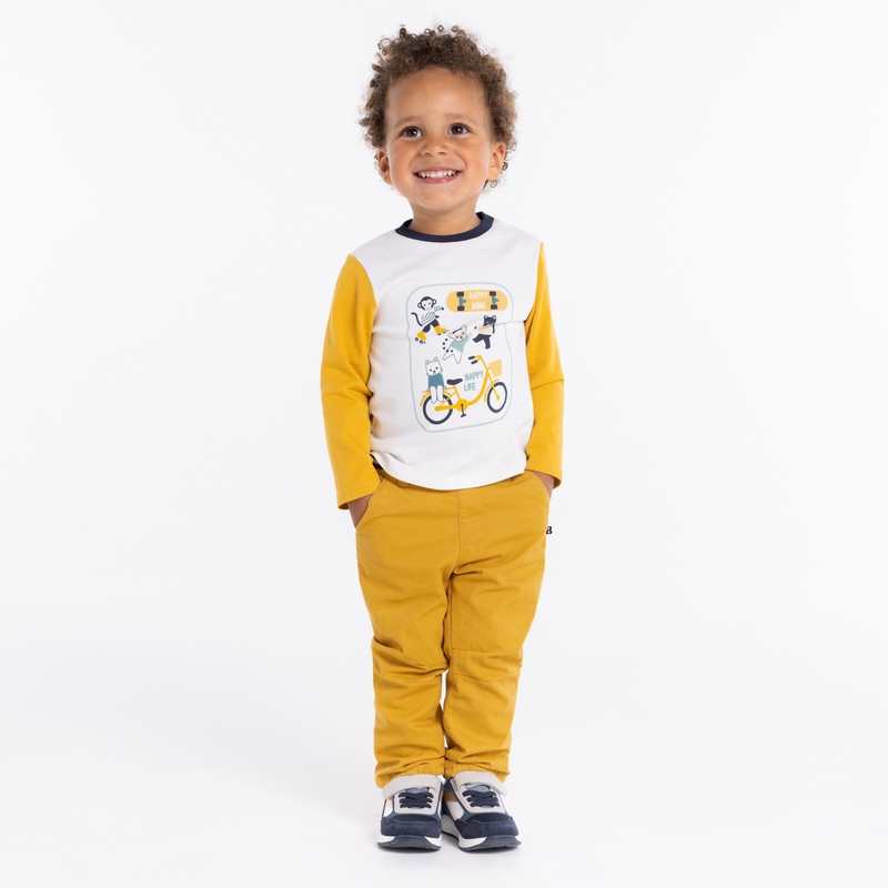 Pantalon coton taille élastiquée jaune bébé garçon