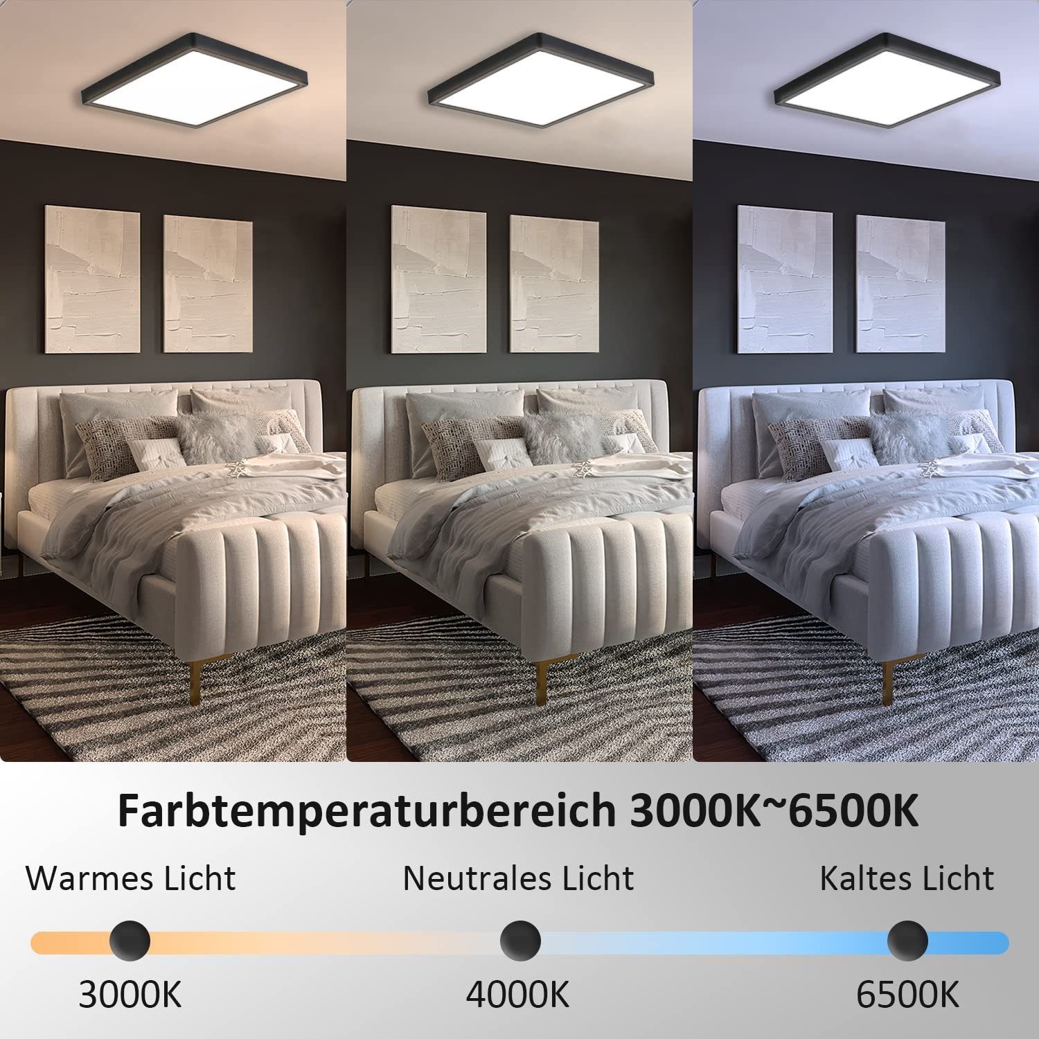 Nettlife LED Panel Dimmbar mit Fernbedienung RGB/Smart-APP steuern 40W, ‎RGB Backlight, LED fest integriert, Warmweiß Neutralweiß Kaltweiß, für Schlafzimmer Küche Wohnzimmer, 29.5 x 29.5 x 2.5 cm