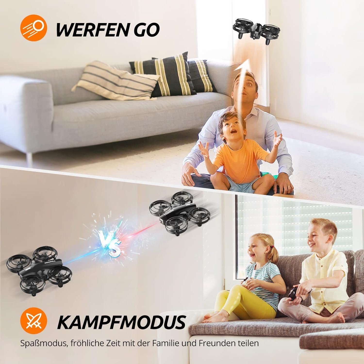 Tomzon Kinderdrohne mit Kamera, Anfängerdrohne unter 100g für Indoor Drohne (1080P HD, mit 3AkkusLangeFlugzeitPropellerschutzRotation Geschenk Jungen Mädchen)