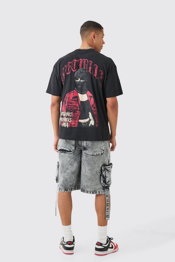 Oversize T-Shirt mit Masken-Print