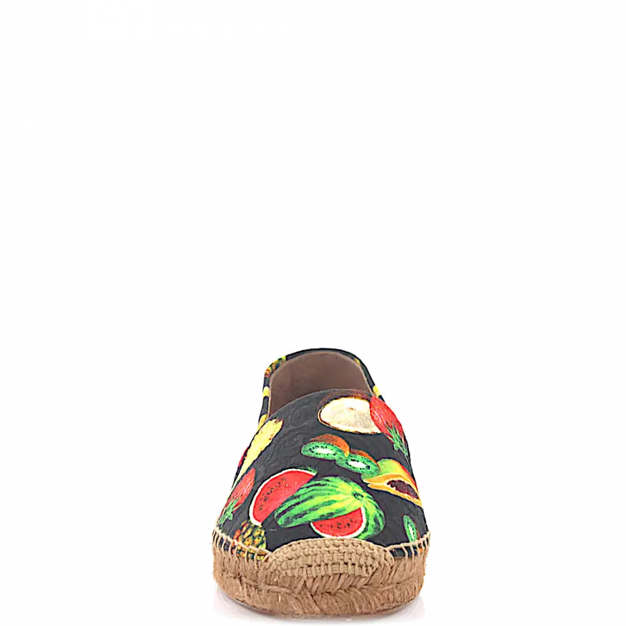 Dolce & Gabbana - Espadrilles Bast Baumwollmischung Print mehrfarbig - schwarz