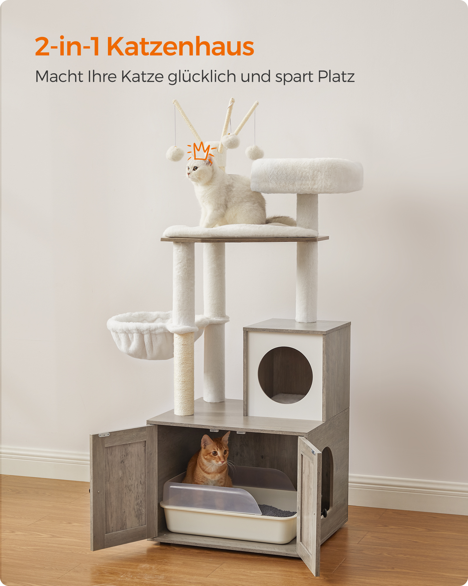 FEANDREA Kratzbäume FEANDREA Kratzbaum mit Katzenklo-Schrank 2-in-1 dunkelgrau