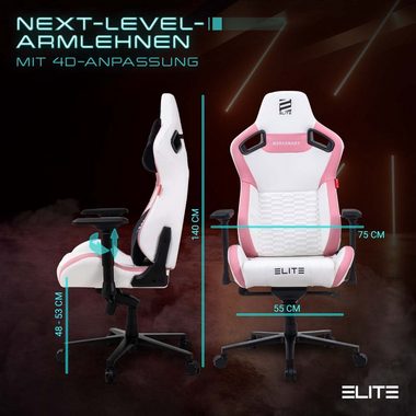 ELITE Gaming Gaming-Stuhl verstellbarer Profi Gamingstuhl ELITE Mercenary inkl. 4D-Armstützen (Drehstuhl inkl. Kopf- und Lendenwirkbelkissen (Alcantara-Optik), bis 150 kg, klappbare Rückenlehne - bis zu 135° neigbar, Home Office geeignet, Sicherheits