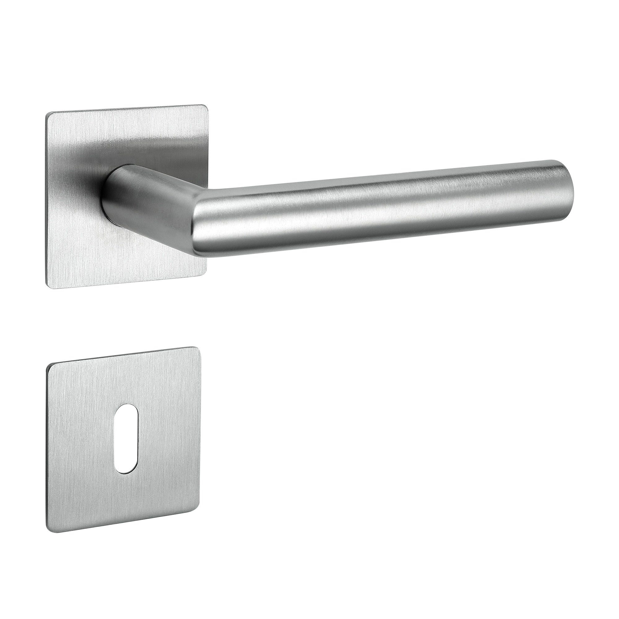 Türbeschläge24 Drückergarnitur New Orleans Q, 3 mm Magnet-Flachrosette, festdrehbare Lagerung, Türdrücker, Türgriffe, Drücker/Knauf außen, V2A Edelstahl matt / Schwarz matt