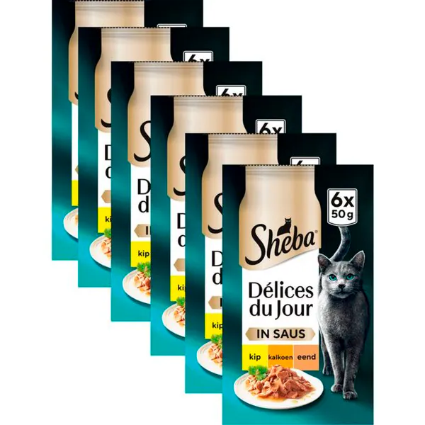 Sheba Délices du Jour în sos cu pui, curcan și rață, pliculețe pentru hrană pentru pisici, 36 x 50g