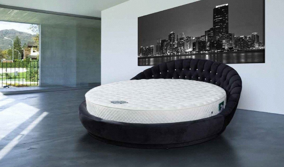 Casa Padrino Rundbett Rundbett Schwarz Ø 240 x H. 90 cm - Rundes Doppelbett mit Glitzersteinen und Matratze - Schlafzimmer Möbel
